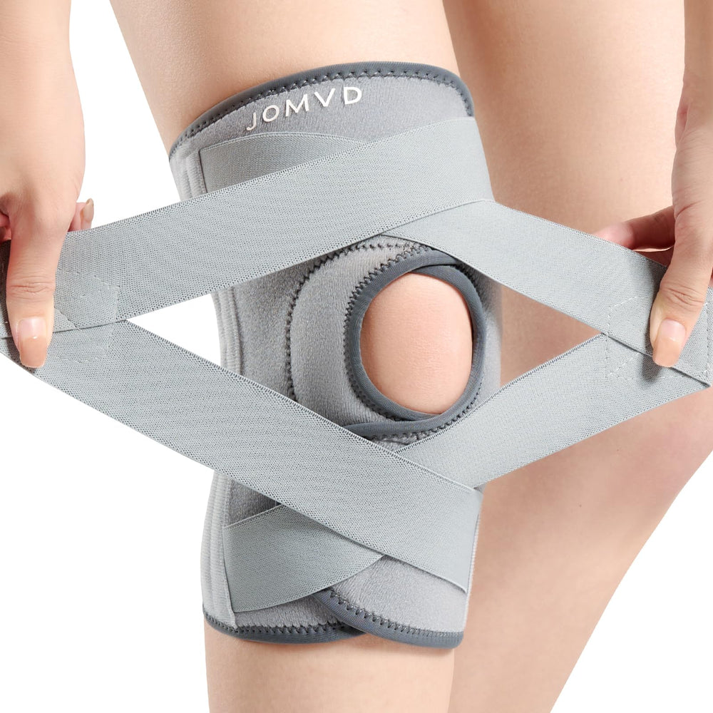 JOMVD rodillera frontal mostrando ajuste y soporte para uso diario