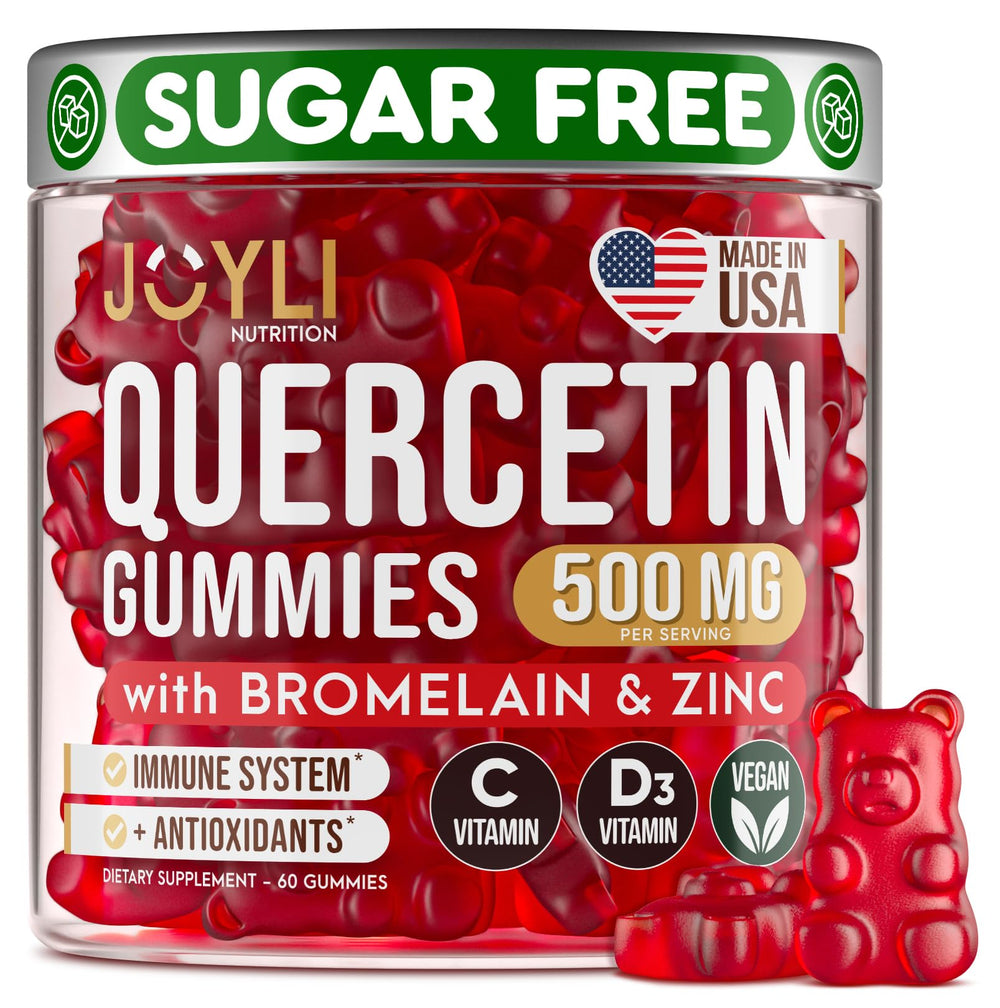 JOYLI Quercetin envase frontal que muestra beneficios y sin azúcares