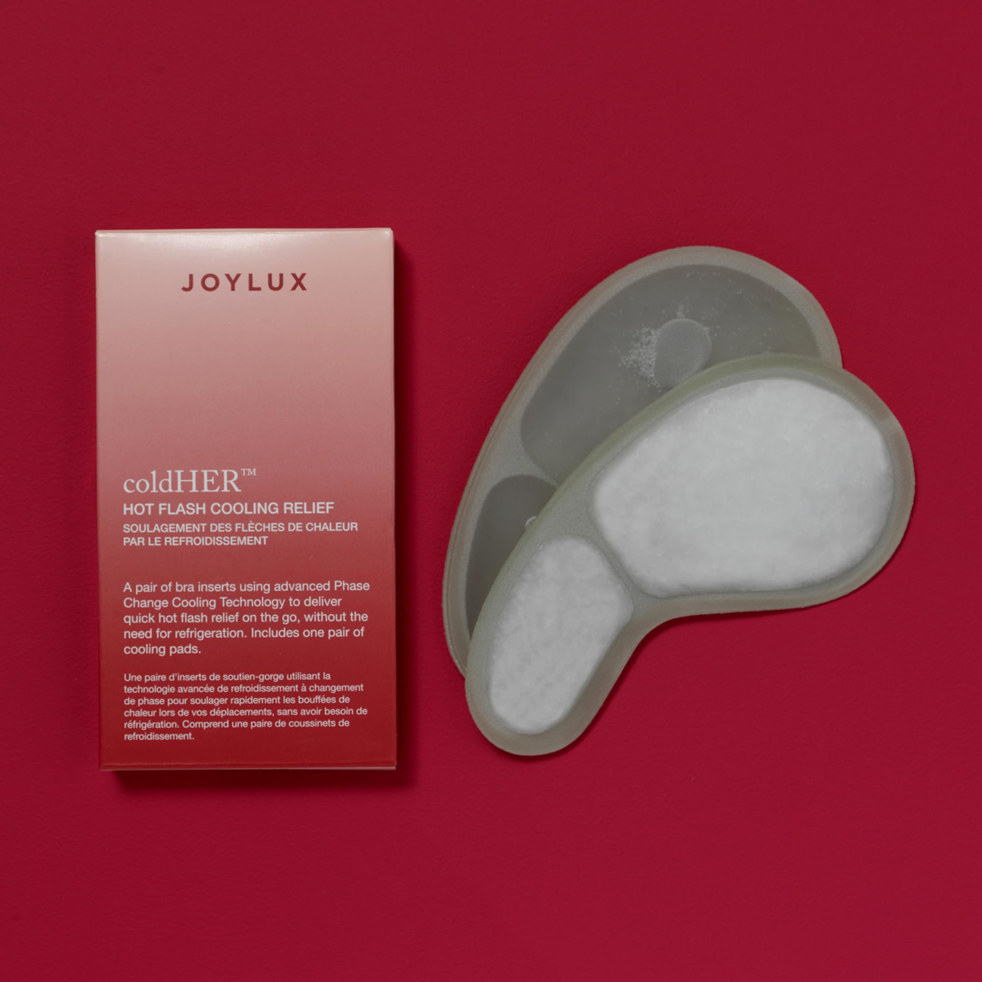 Joylux coldHER colocación en sujetador para alivio discreto y cómodo