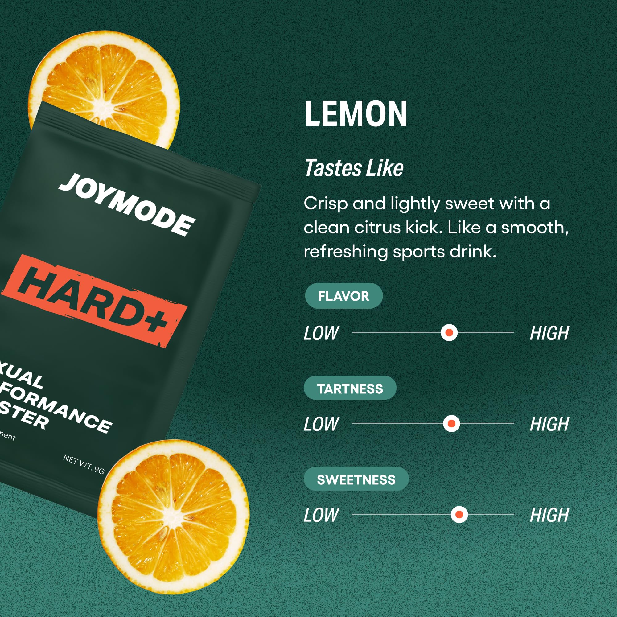 JOYMODE Hard+ sachet junto a una moneda para comparar tamaño y portabilidad