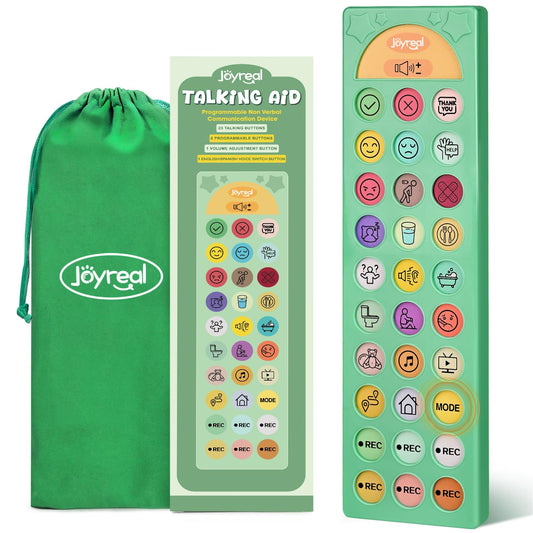 Joyreal frente del dispositivo mostrando 23 botones y diseño claro para comunicación