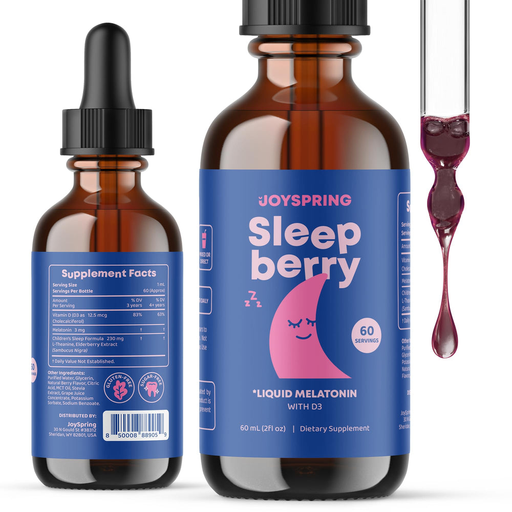 JoySpring botella delantera con etiqueta clara y dosis visible, fácil identificación