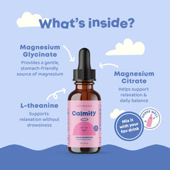 JoySpring Calmify botella junto a una regla para comparar tamaño y duración
