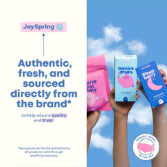 JoySpring escena familiar con un niño y adulto aplicando gotas, uso familiar sencillo