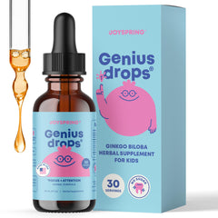 JoySpring botella frontal de Genius Kids con ginkgo, presentación clara y beneficios prácticos