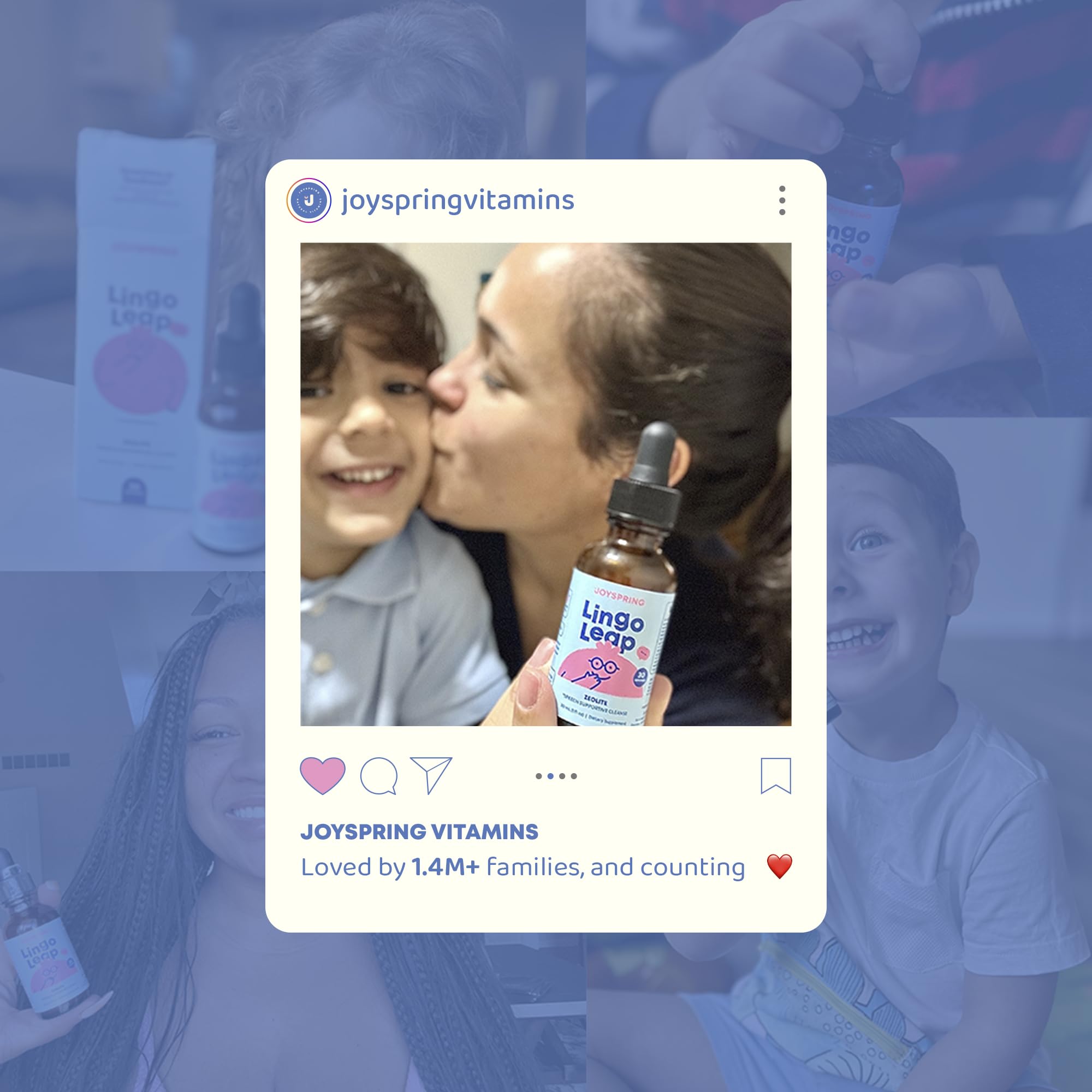 JoySpring LingoLeap familia en cocina integrando el suplemento rutinario