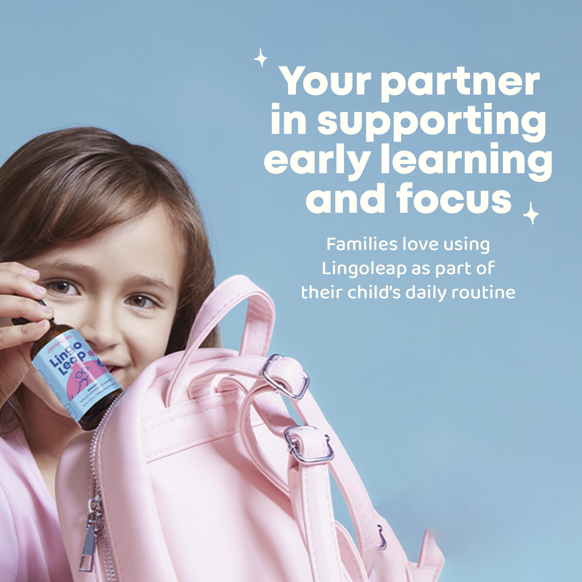 JoySpring LingoLeap etiqueta con lista de vitaminas y beneficios claros