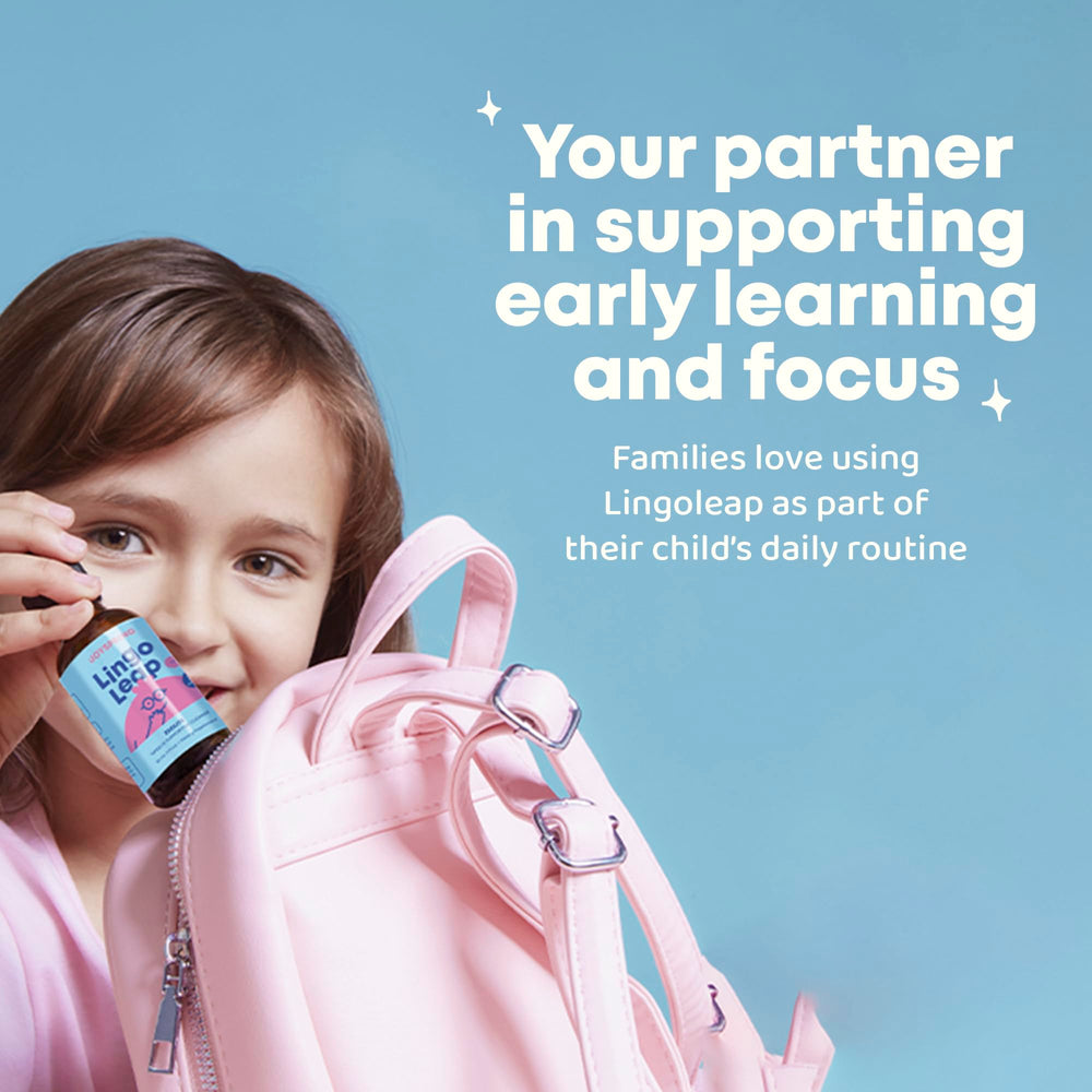 JoySpring LingoLeap etiqueta con lista de vitaminas y beneficios claros