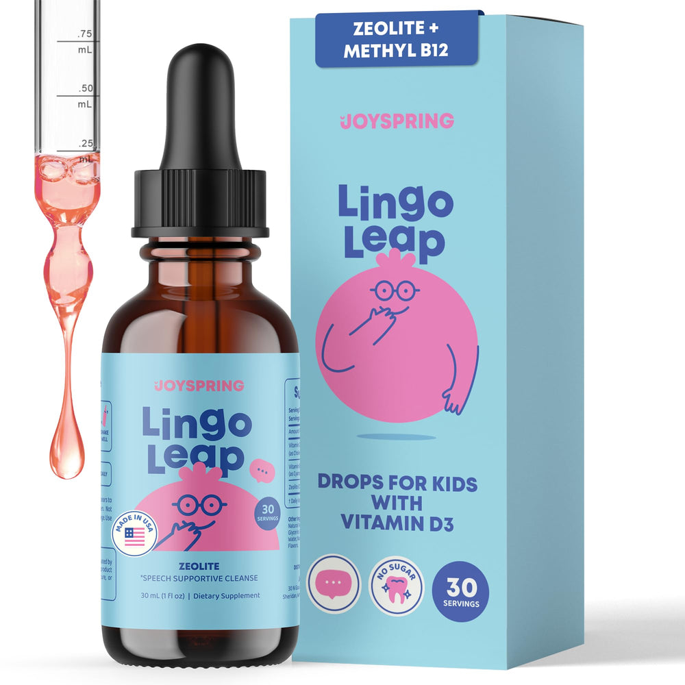 JoySpring LingoLeap vista frontal del frasco muestra diseño y sabor