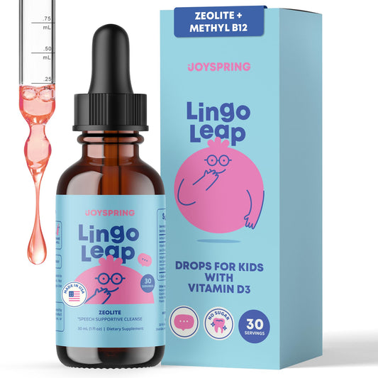 JoySpring LingoLeap vista frontal del frasco muestra diseño y sabor