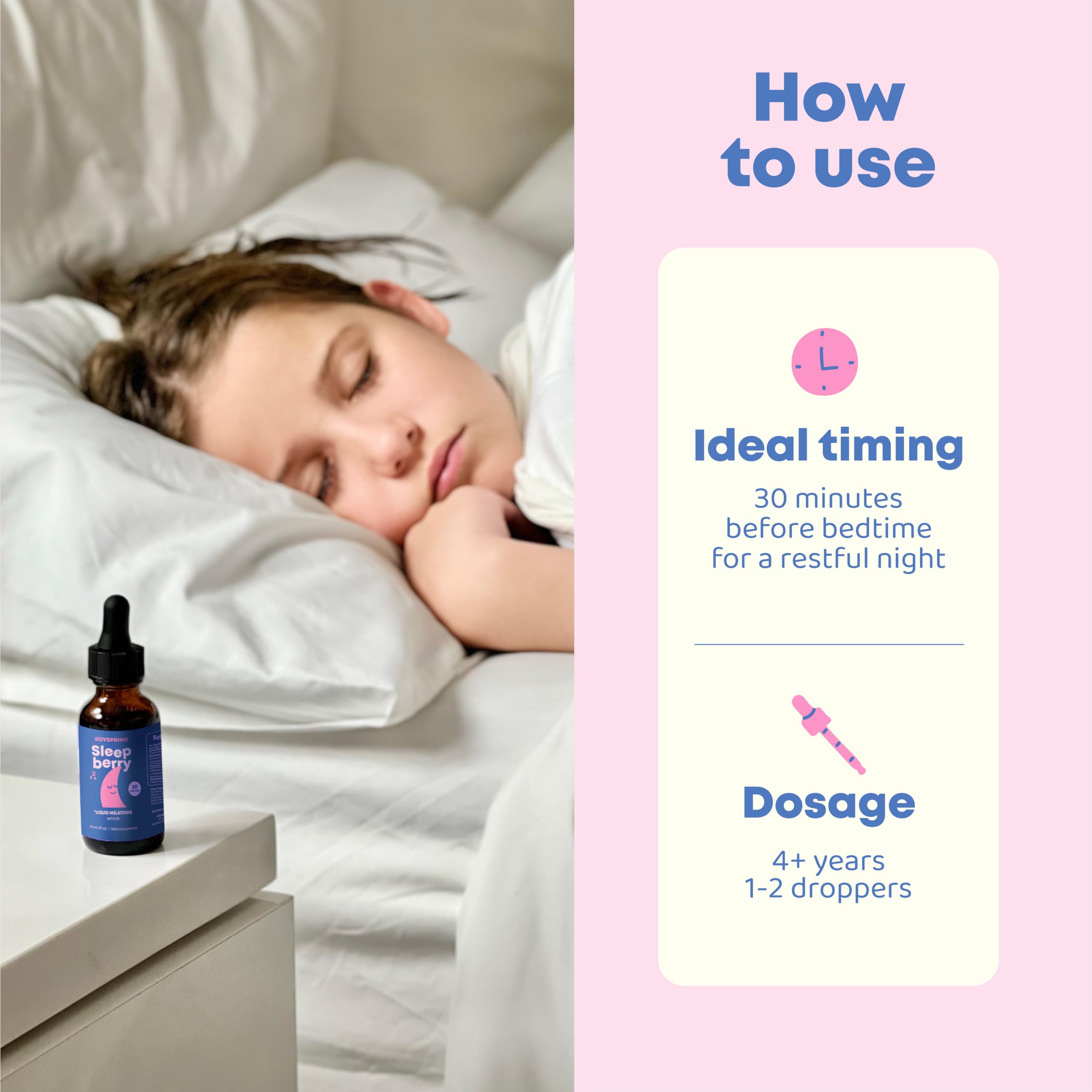 JoySpring SleepBerry etiqueta con lista de ingredientes, beneficio: transparencia y seguridad