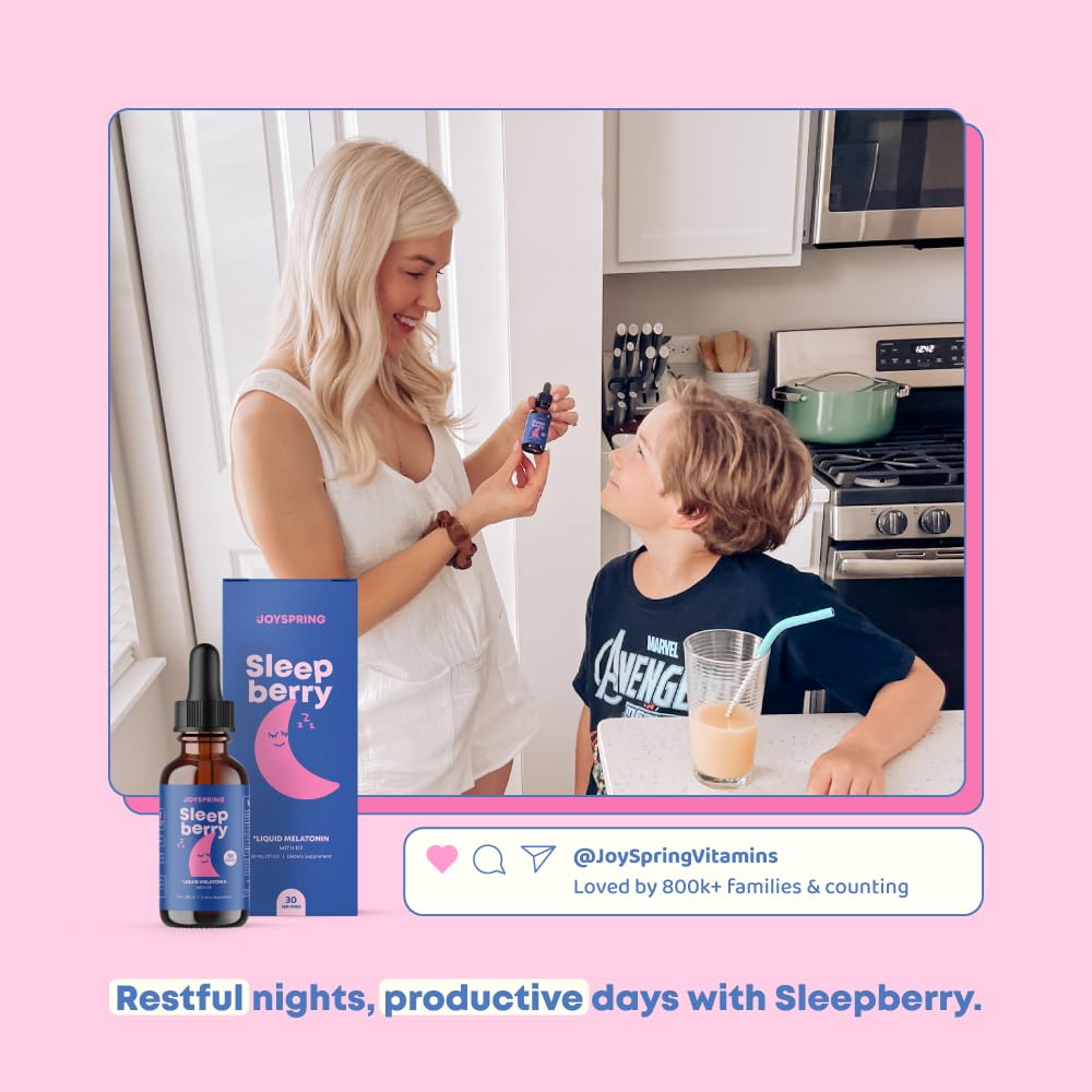 JoySpring SleepBerry gotas añadidas en un vaso pequeño, beneficio: fácil para mezclar alimentos