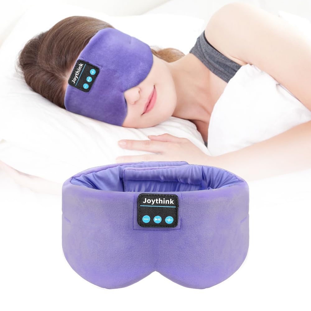 Joythink auriculares para dormir con máscara de seda, vista frontal, oscurecimiento efectivo.