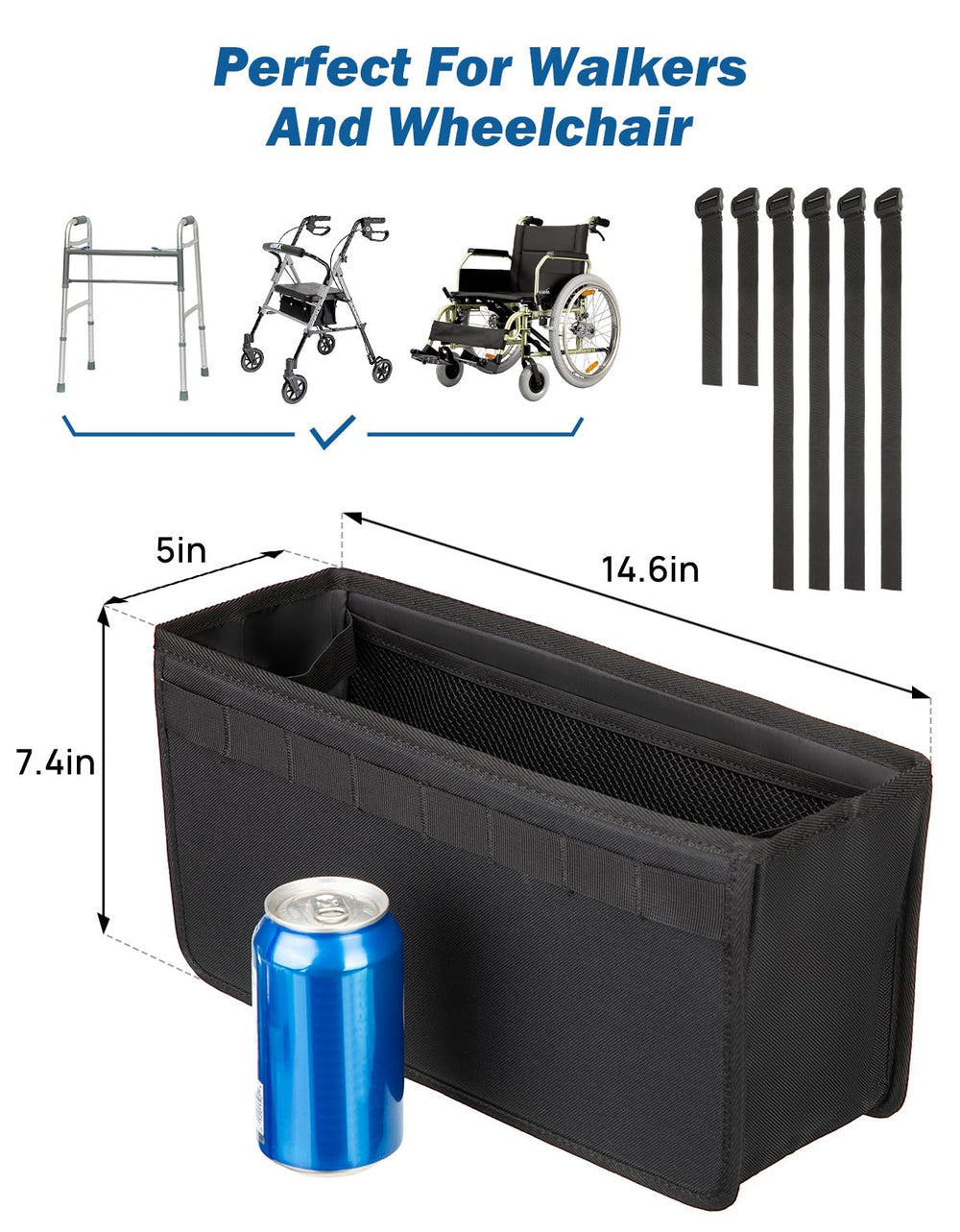 JOYTUTUS cesta montada en silla de ruedas que facilita transporte de objetos
