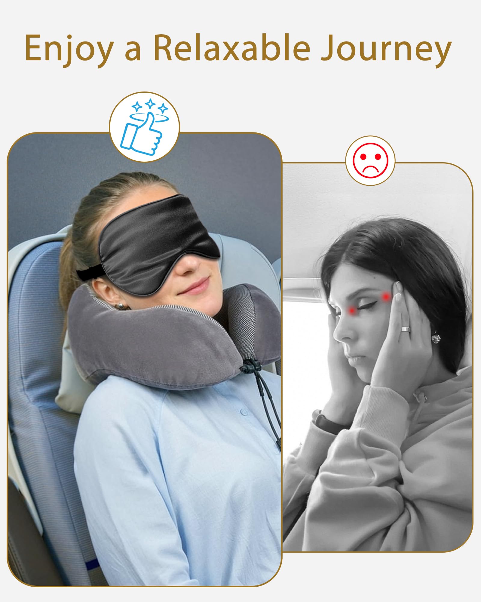 JroyJoy antifaz en uso durante vuelo para descanso inmediato