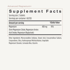 JSHealth Advanced Magnesium ingredient label highlighting vegan, gluten-free, non-GMO quality