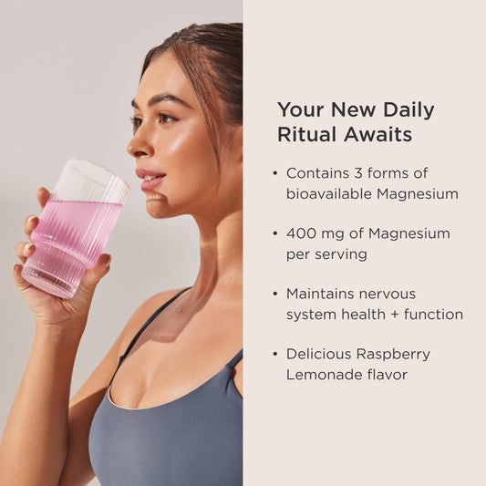 JSHealth Magnesio Avanzado mezcla en vaso sabor frambuesa-limón agradable