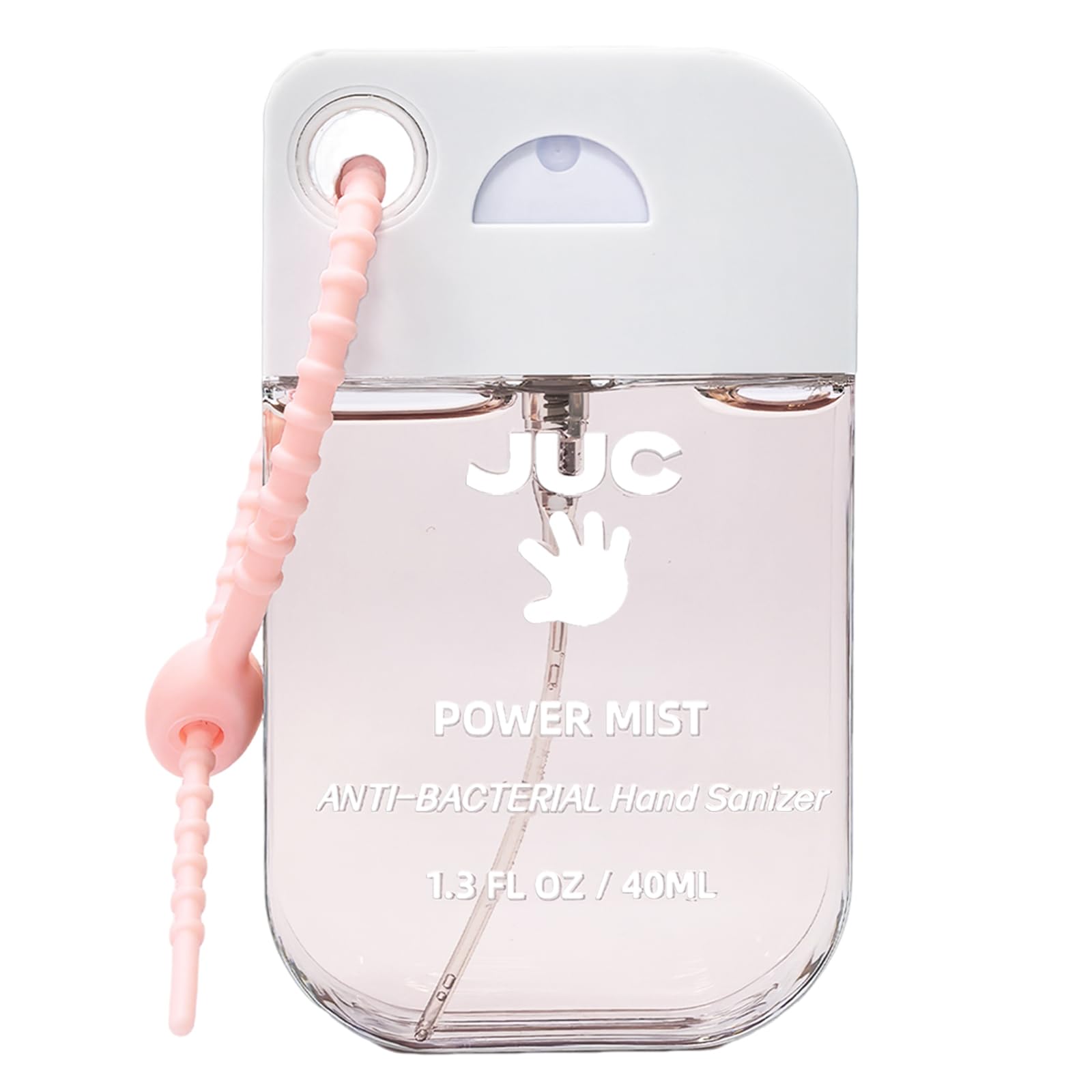 JUC Power Mist frontal mostrando el envase y llavero, fácil de llevar