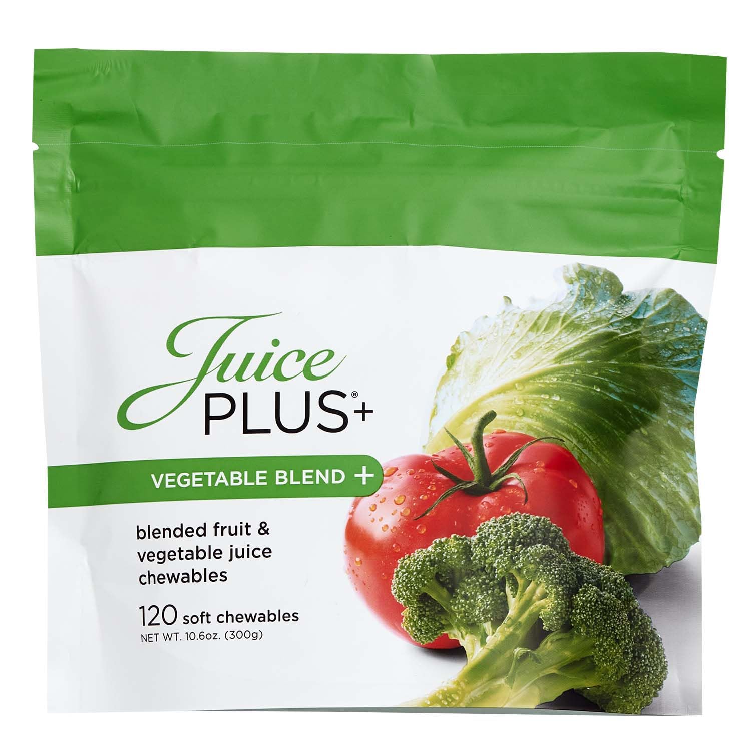 Juice Plus+ vista frontal del envase mostrando beneficio de conveniencia