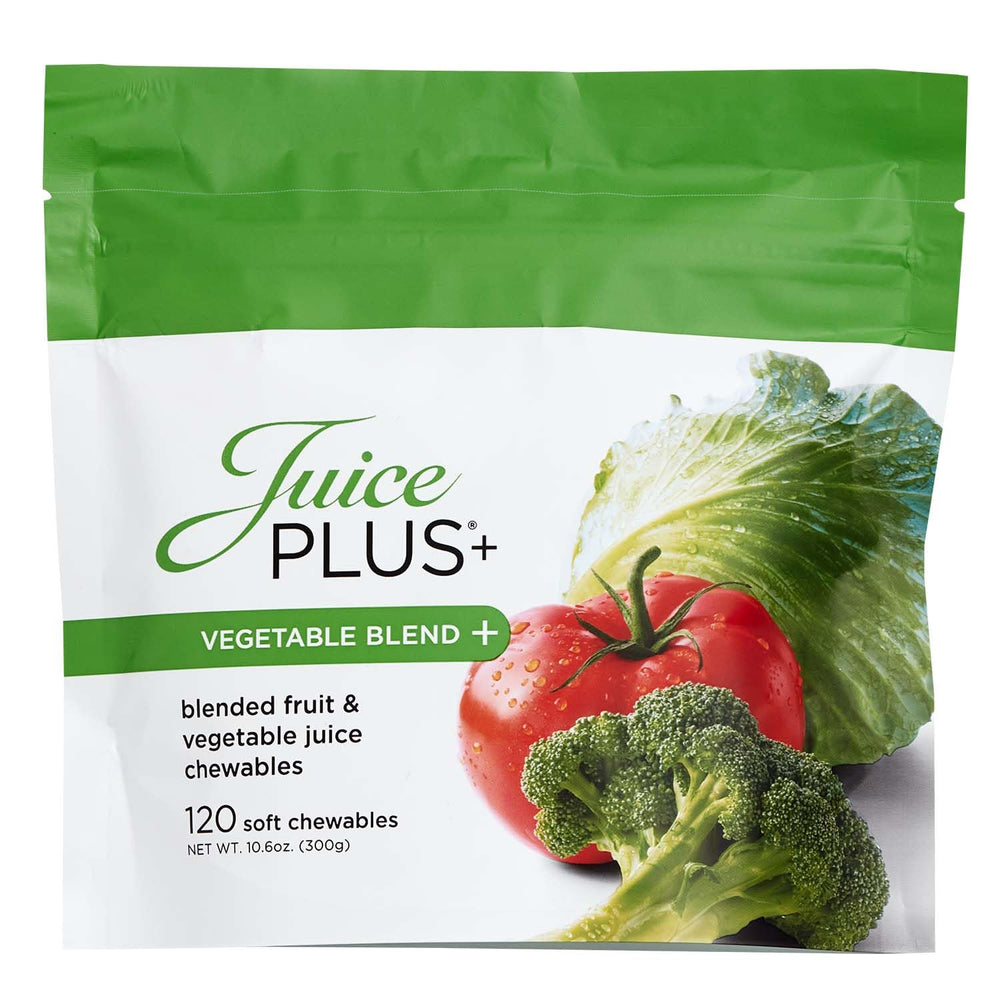 Juice Plus+ vista frontal del envase mostrando beneficio de conveniencia