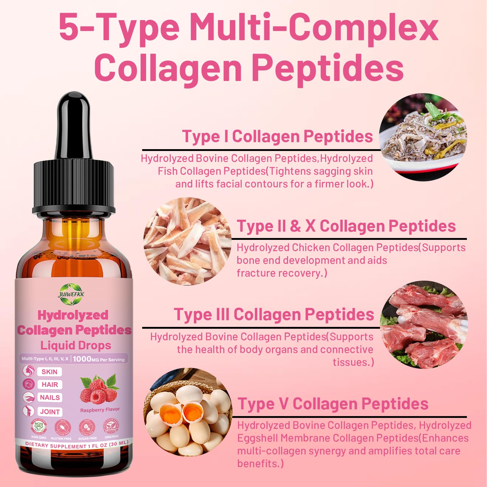 JUIWEFKK etiqueta con lista de ingredientes y beneficios visibles
