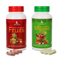 JulyDeer empaque frontal mostrando mezcla de frutas y verduras, conveniencia diaria