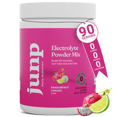 JUNP frente del empaque mostrando sabor dragonfruit limeade y beneficios de hidratación