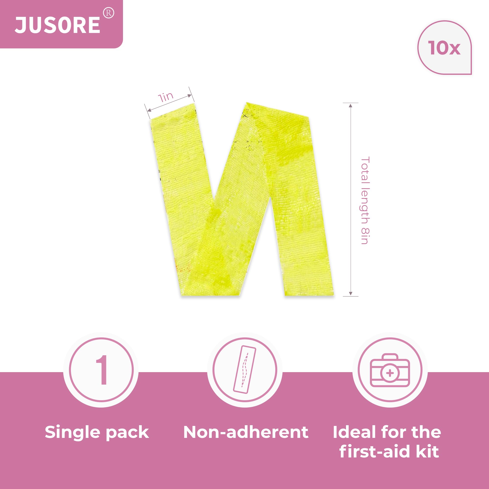 JUSORE primer plano de la gasa impregnada mostrando textura suave y adaptabilidad