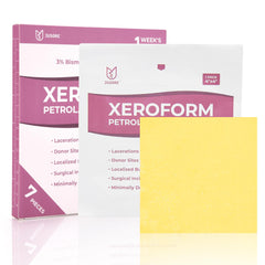 JUSORE gasa Xeroform apiladas en botiquín, ideal para emergencias