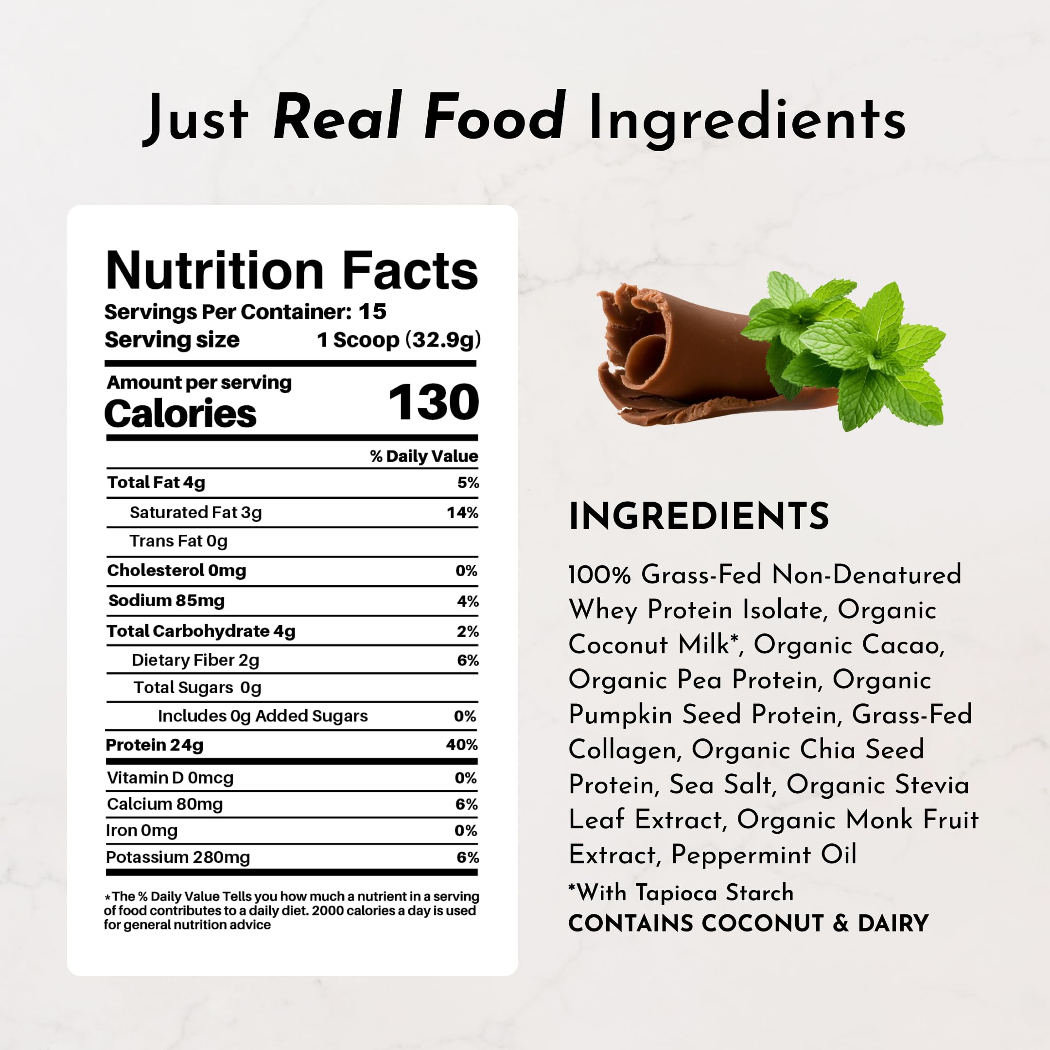 JUST INGREDIENTS envase en mano para comparar tamaño y porciones