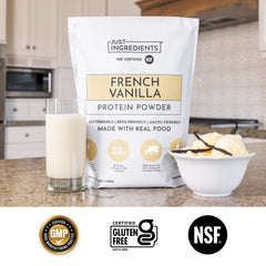 Batido preparado con JUST INGREDIENTS siendo consumido, sabor vainilla natural y fácil mezcla