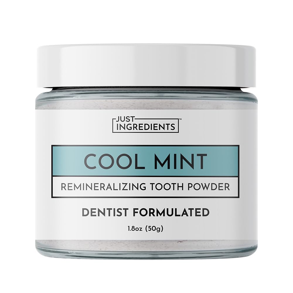 JUST INGREDIENTS envase frontal del polvo dental, limpieza natural
