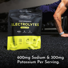 JUST INGREDIENTS etiqueta nutricional donde se ven electrolitos y dosis claras