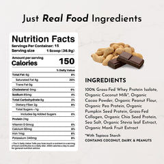 JUST INGREDIENTS scoop y envase comparados para ver tamaño de 15 raciones