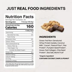 Just Ingredients cuchara medidora con polvo, indica 25 g de proteína por ración