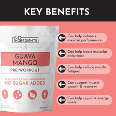 JUST INGREDIENTS vaso preparado guava mango, bebida energética natural antes de entrenar