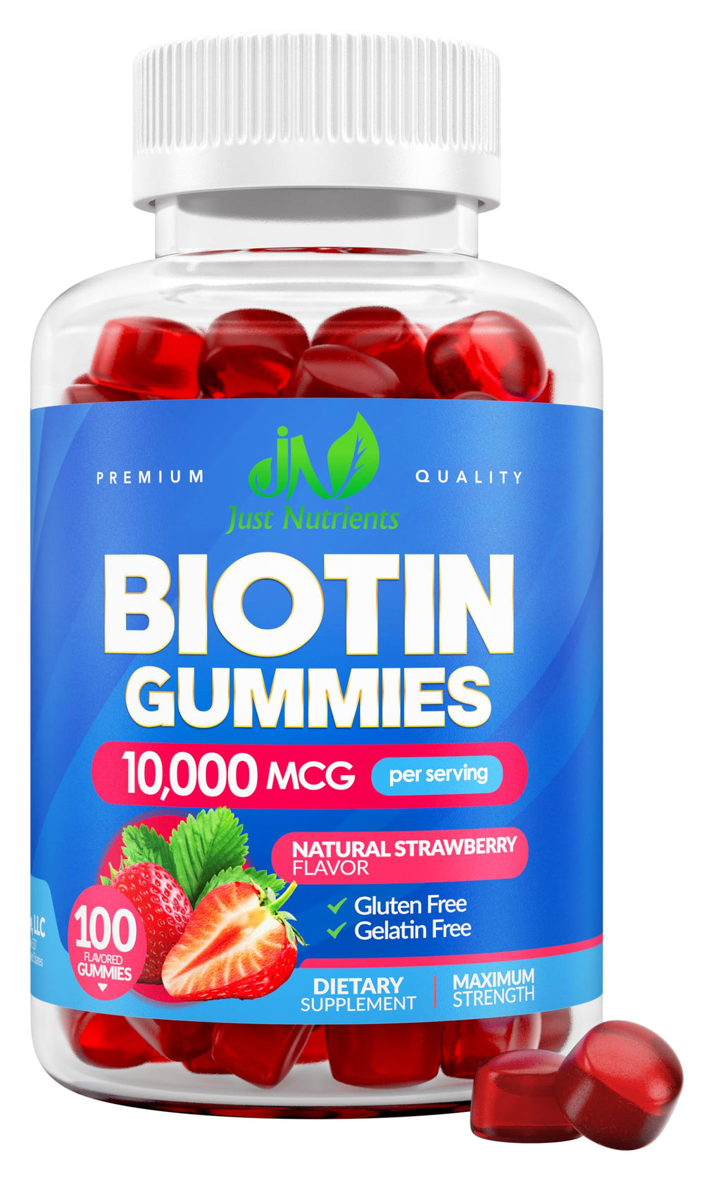 Just Nutrients envase frontal mostrando la marca y beneficio diario