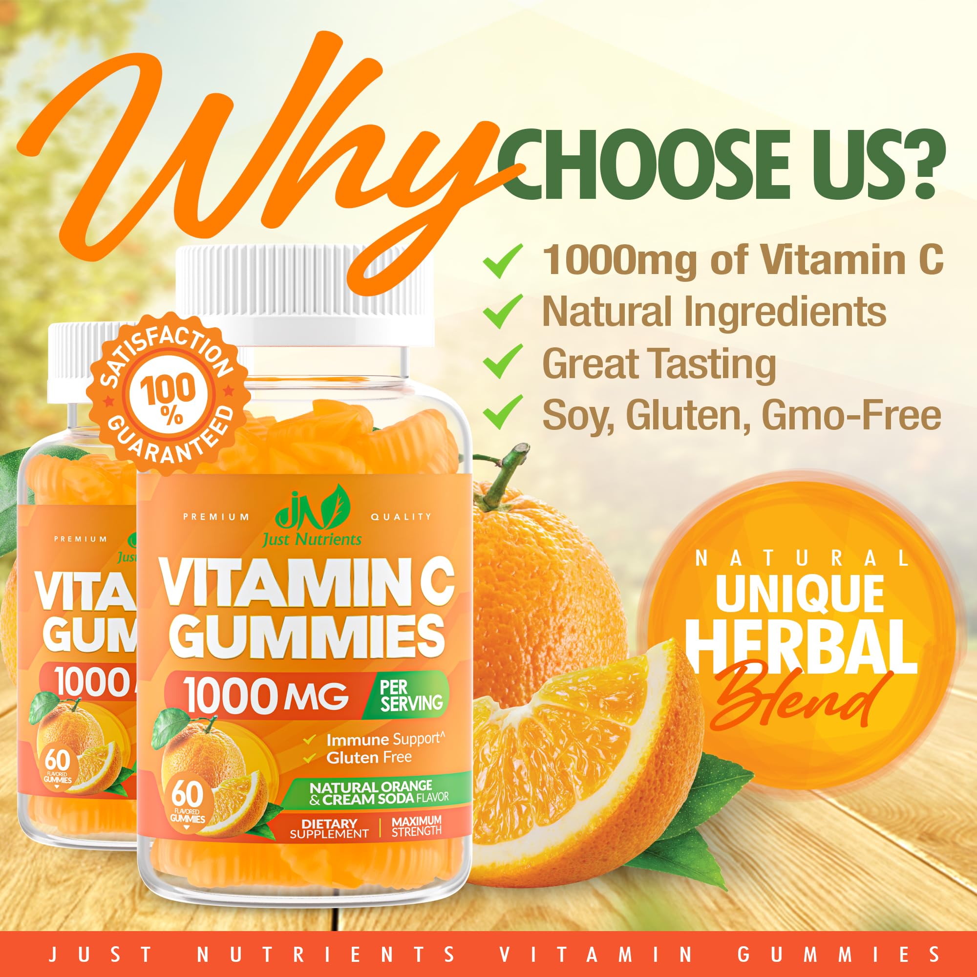 Just Nutrients gominolas en mano para comparar tamaño y dosis fácil