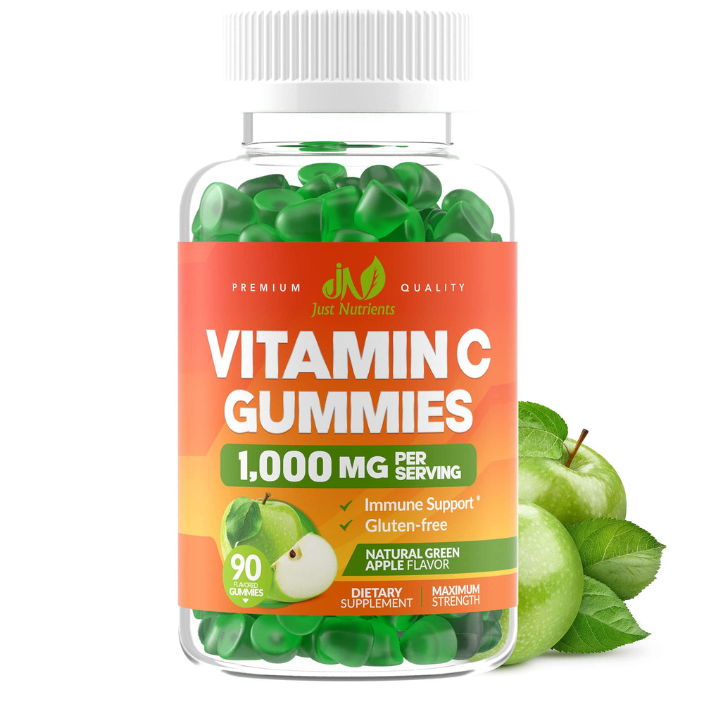 Just Nutrients envase frontal mostrando 90 gomitas y beneficio de alta potencia