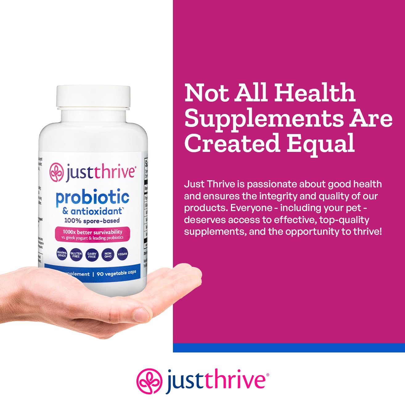 Just Thrive persona sosteniendo cápsula beneficiando digestión
