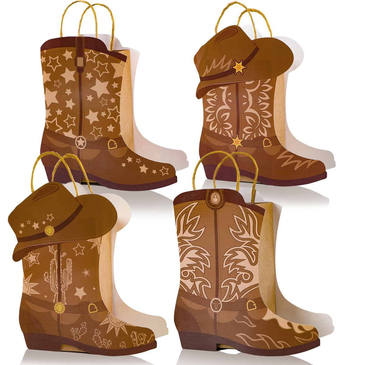 Justforjoyful bolsa frontal muestra el diseño de botas y sombrero y decora fiestas