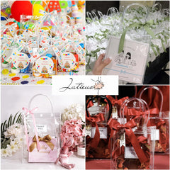 Jutieuo bolsas en mesa de fiesta listas para entregar como recuerdo