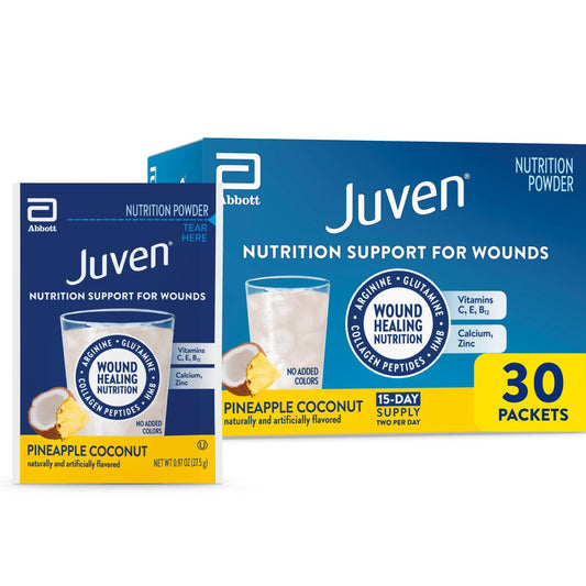 Juven empaque frontal piña coco mostrando 30 sobres y beneficio conveniencia