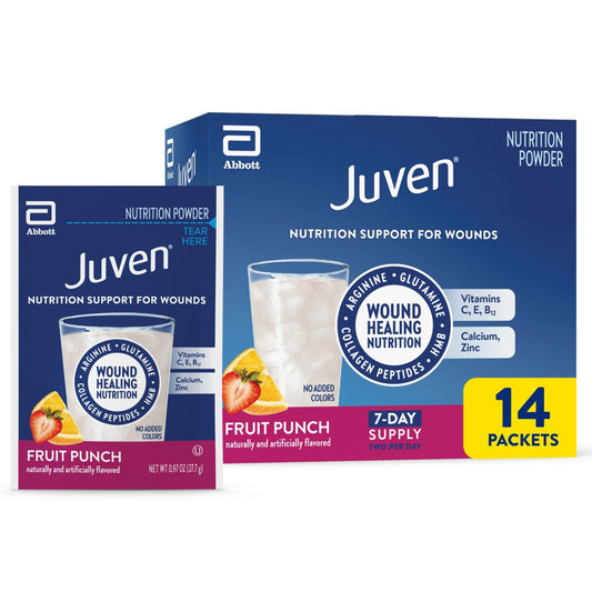 Juven paquete frontal mostrando sabor fruit punch y beneficio nutricional