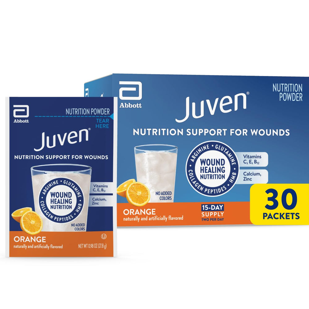 Juven Naranja frente del empaque mostrando sobres y beneficio nutricional