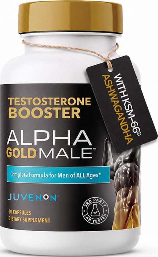 Botella Juvenon Alpha Gold Male frontal, favorece energía y testosterona