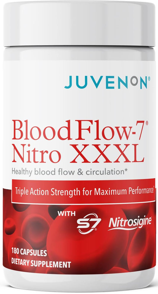 Juvenon BloodFlow-7 frente del empaque mostrando la etiqueta y beneficio circulatorio