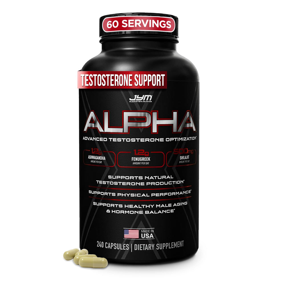 JYM Supplement Science envase frontal de Alpha JYM X mostrando etiqueta y beneficio energizante