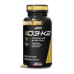 JYM D3 + K2 vista frontal del envase mostrando dosis y beneficios