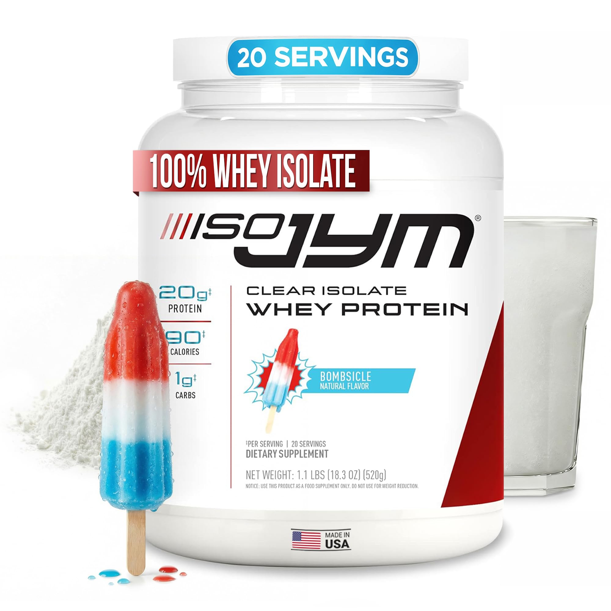 JYM Iso JYM Bombsicle frasco frontal mostrando diseño y cantidad, atractivo para elección rápida